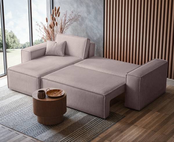 Ecksofa Scarlo mit Schlaffunktion Cappuccino - Cord