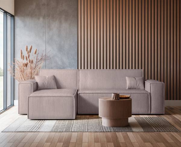 Ecksofa Scarlo mit Schlaffunktion Cappuccino - Cord