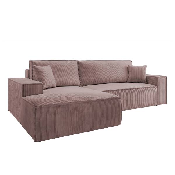 Divano letto angolare Farese New Velluto a coste Poppy: rose antico - Longchair preimpostata a sinistra