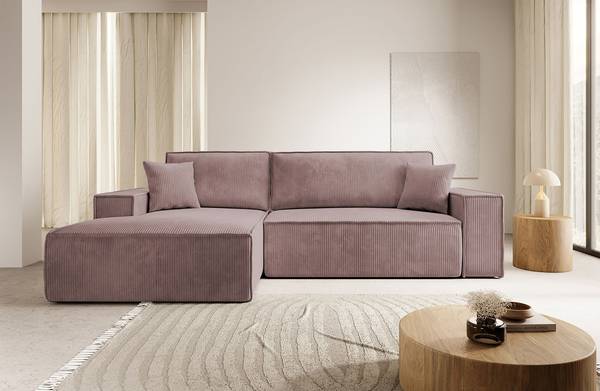 Divano letto angolare Farese New Velluto a coste Poppy: rose antico - Longchair preimpostata a sinistra