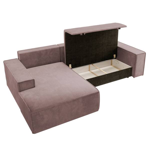 Divano letto angolare Farese New Velluto a coste Poppy: rose antico - Longchair preimpostata a sinistra