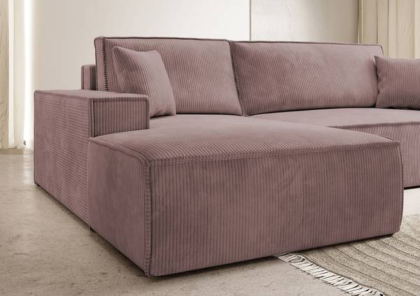 Divano letto angolare Farese New Velluto a coste Poppy: rose antico - Longchair preimpostata a sinistra