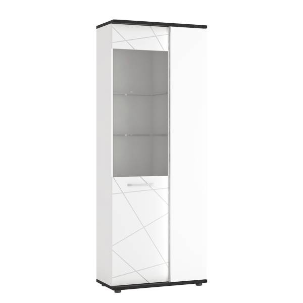 Credenza con vetrina illuminata Piedera Bianco / Nero - Anta in vetro a sinistra