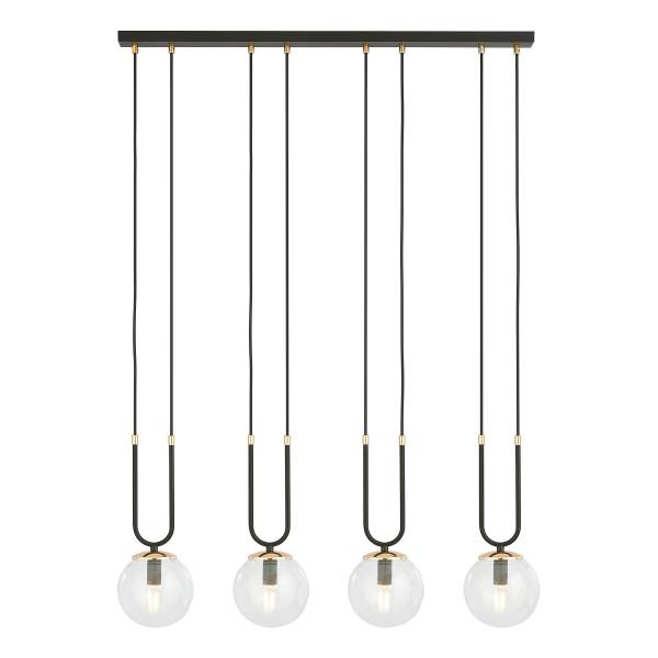 Suspension Glam Acier / Verre transparent - Verre clair / Noir - Nb d'ampoules : 4