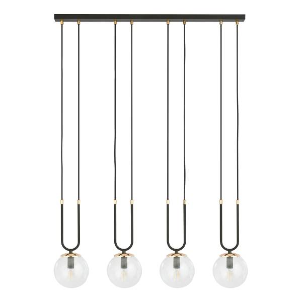 Suspension Glam Acier / Verre transparent - Verre clair / Noir - Nb d'ampoules : 4