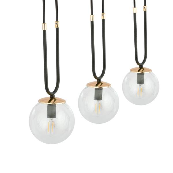 Suspension Glam Acier / Verre transparent - Verre clair / Noir - Nb d'ampoules : 4