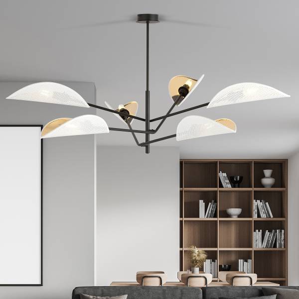 Deckenleuchte Vene Stahl / Polyamid - Weiß / Gold - Flammenanzahl: 6