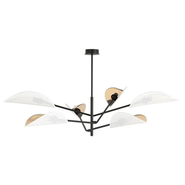 Deckenleuchte Vene Stahl / Polyamid - Weiß / Gold - Flammenanzahl: 6