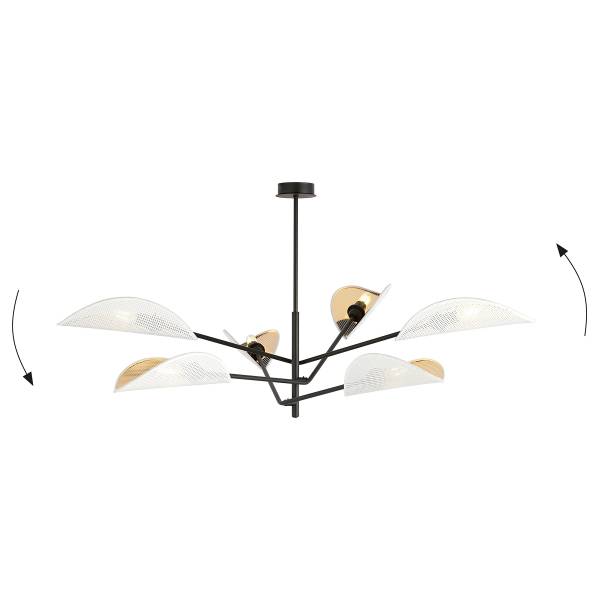 Deckenleuchte Vene Stahl / Polyamid - Weiß / Gold - Flammenanzahl: 6