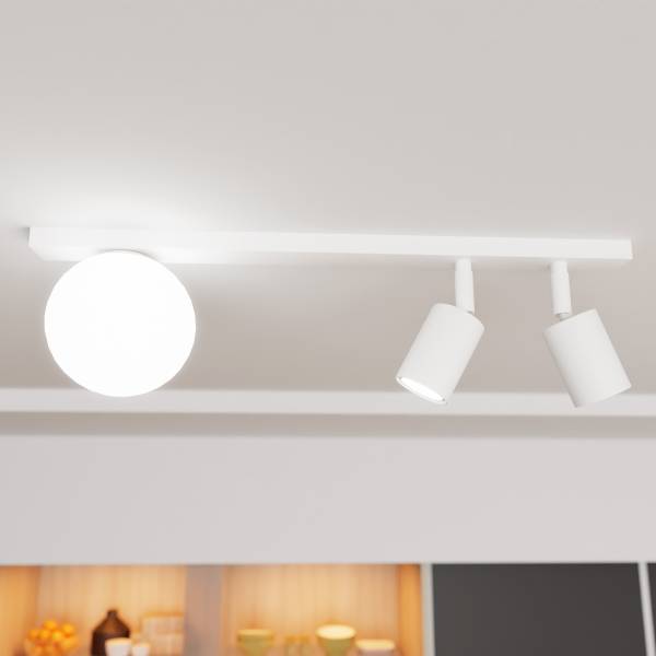 Plafondlamp Baster staal/opaalglas - wit - Aantal lichtbronnen: 3