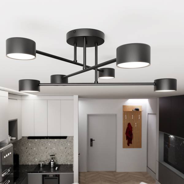 Deckenleuchte Halo Stahl - Schwarz - Flammenanzahl: 6