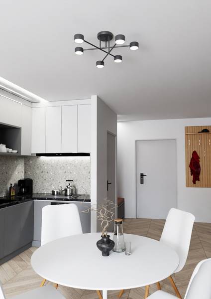 Deckenleuchte Halo Stahl - Schwarz - Flammenanzahl: 6