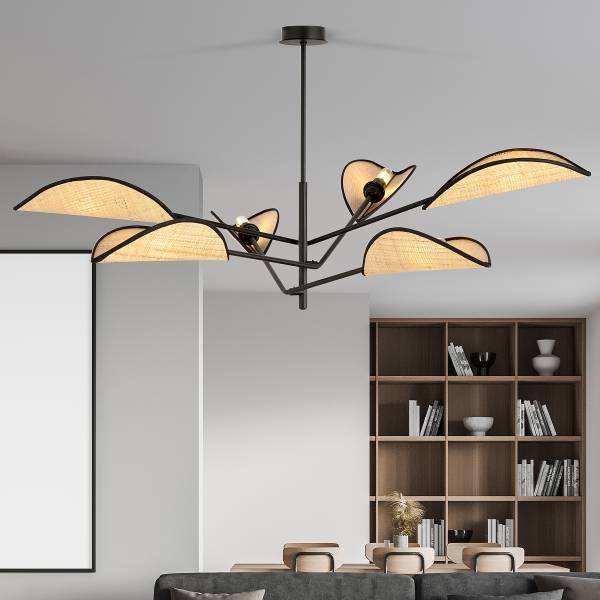 Deckenleuchte Vene Stahl - Schwarz / Beige - Flammenanzahl: 6