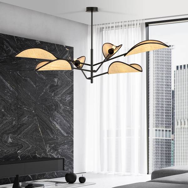 Deckenleuchte Vene Stahl - Schwarz / Beige - Flammenanzahl: 6