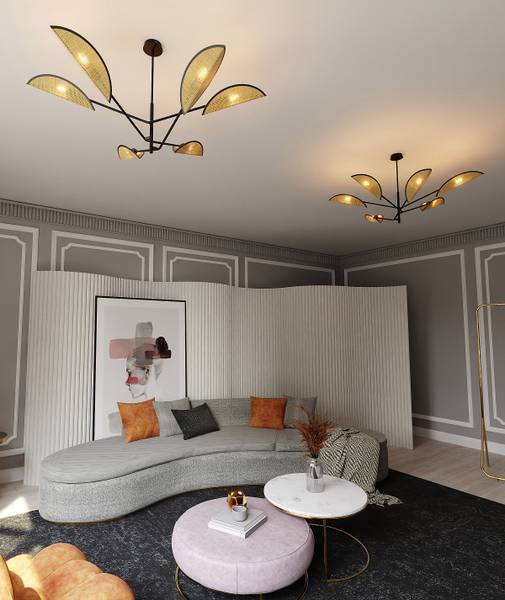 Deckenleuchte Vene Stahl - Schwarz / Beige - Flammenanzahl: 6