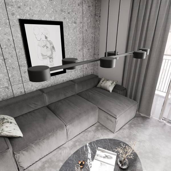 Hanglamp Megara staal - zwart - Aantal lichtbronnen: 6