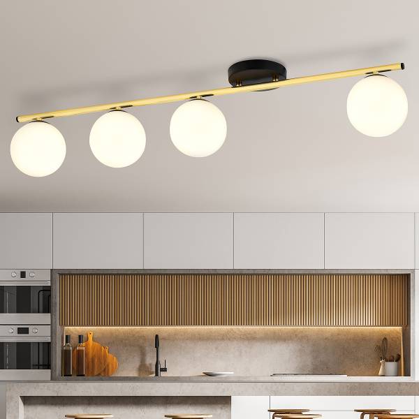 Plafondlamp Monza staal/opaalglas - zwart - Aantal lichtbronnen: 4