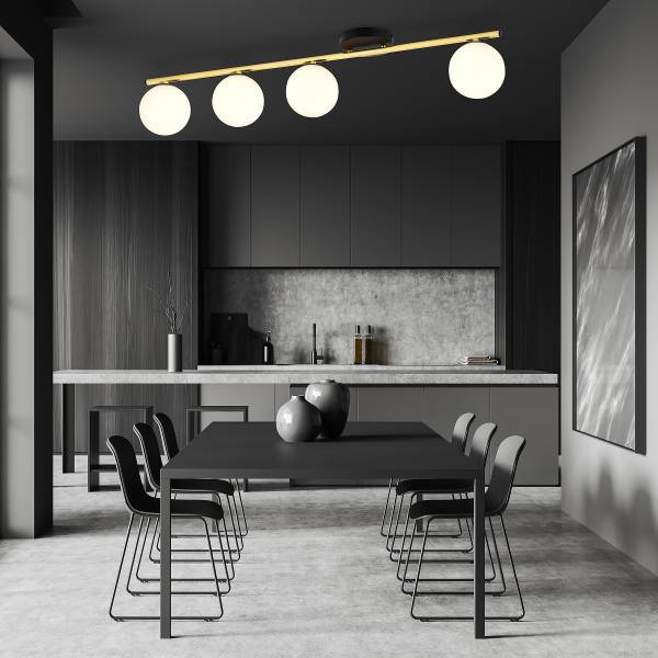 Plafondlamp Monza staal/opaalglas - zwart - Aantal lichtbronnen: 4