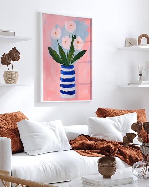 Tableau déco Pink Flowers Hêtre massif - Verre acrylique - 63 x 83 cm