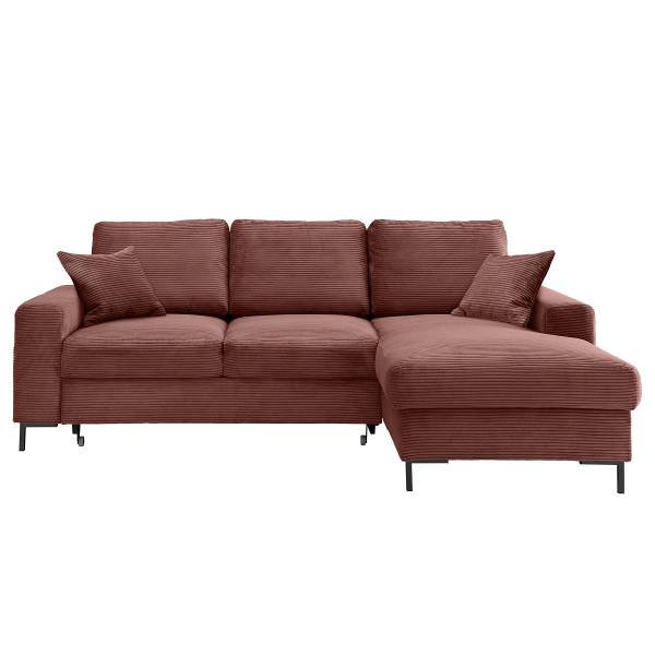 Canapé d’angle convertible Zerib Velours côtelé Duana: Corail - Méridienne courte à droite (vue de face)