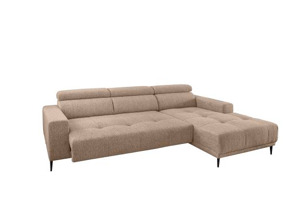 Ecksofa Gonra mit Sitztiefenverstellung Webstoff Jimin: Hellbraun - Longchair davorstehend rechts