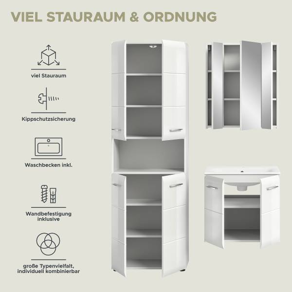 Badset Amethian 3-teilig Kombi J Hochglanz Weiß