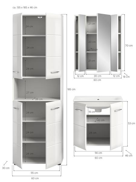 Badset Amethian 3-teilig Kombi J Hochglanz Weiß