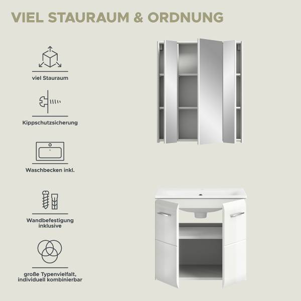 Badset Amethian 2-teilig Kombi C Hochglanz Weiß