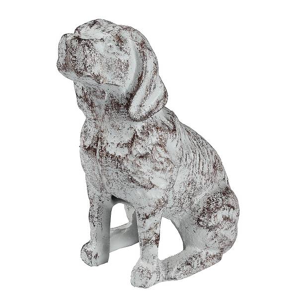 Türstopper Hund sitzend Gusseisen - Antikweiß mit Braun