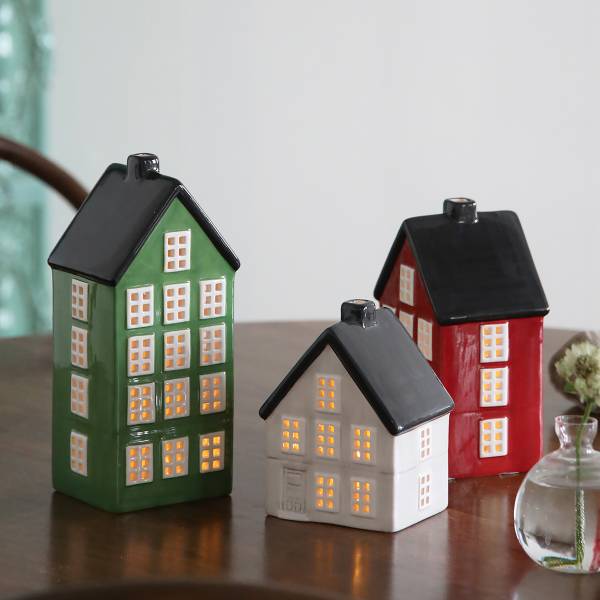 Dekoartikel Portree Keramik - Weiß / Grün / Rot