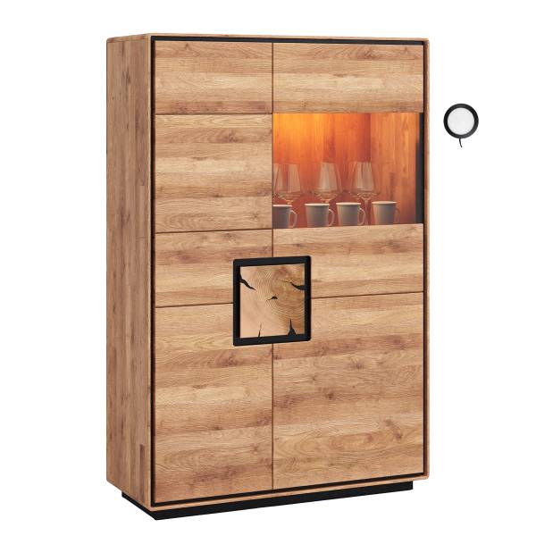 Credenza legno massello Woodrow 100 cm Rovere / Nero - Anta in vetro a destra