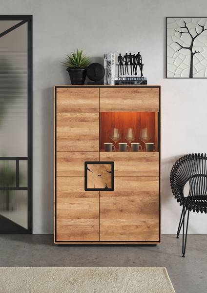 Credenza legno massello Woodrow 100 cm Rovere / Nero - Anta in vetro a destra