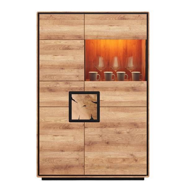 Credenza legno massello Woodrow 100 cm Rovere / Nero - Anta in vetro a destra