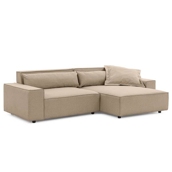 Ecksofa ALVENTO mit Longchair Strukturstoff Barda: Dunkelbeige - Longchair davorstehend rechts