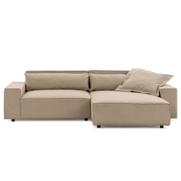 Ecksofa ALVENTO mit Longchair Strukturstoff Barda: Dunkelbeige - Longchair davorstehend rechts