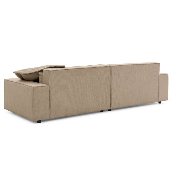 Ecksofa ALVENTO mit Longchair Strukturstoff Barda: Dunkelbeige - Longchair davorstehend rechts