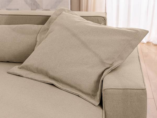 Ecksofa ALVENTO mit Longchair Strukturstoff Barda: Dunkelbeige - Longchair davorstehend rechts