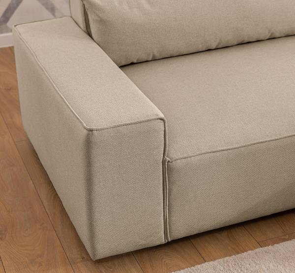 Ecksofa ALVENTO mit Longchair Strukturstoff Barda: Dunkelbeige - Longchair davorstehend rechts