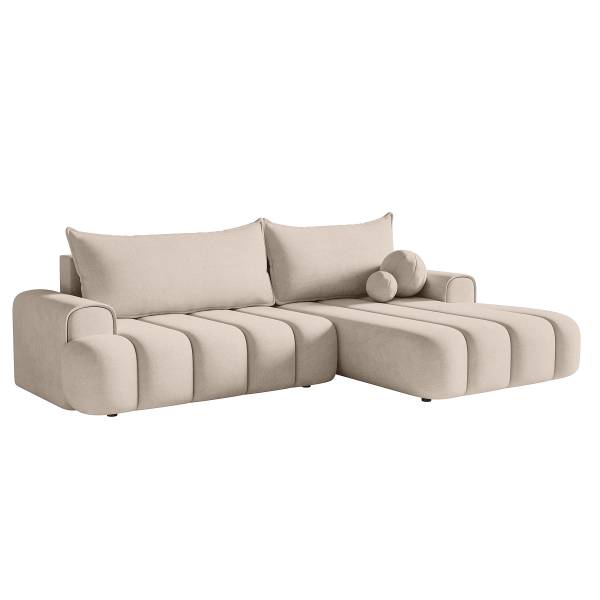Ecksofa Dandelino mit Schlaffunktion Creme - Longchair davorstehend rechts