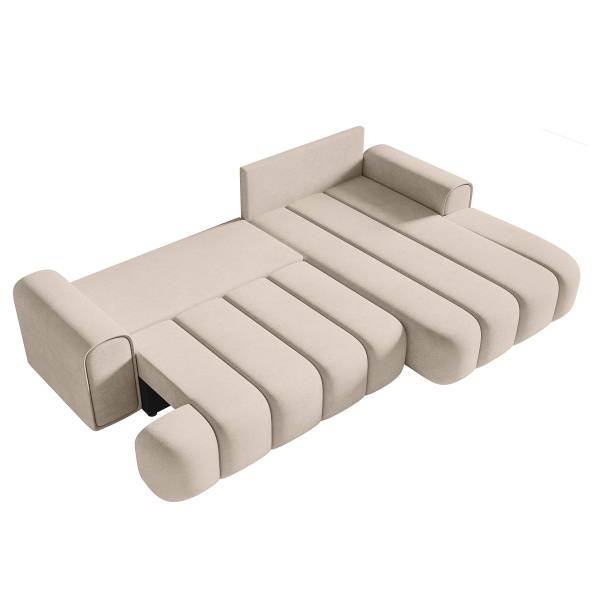 Ecksofa Dandelino mit Schlaffunktion Creme - Longchair davorstehend rechts