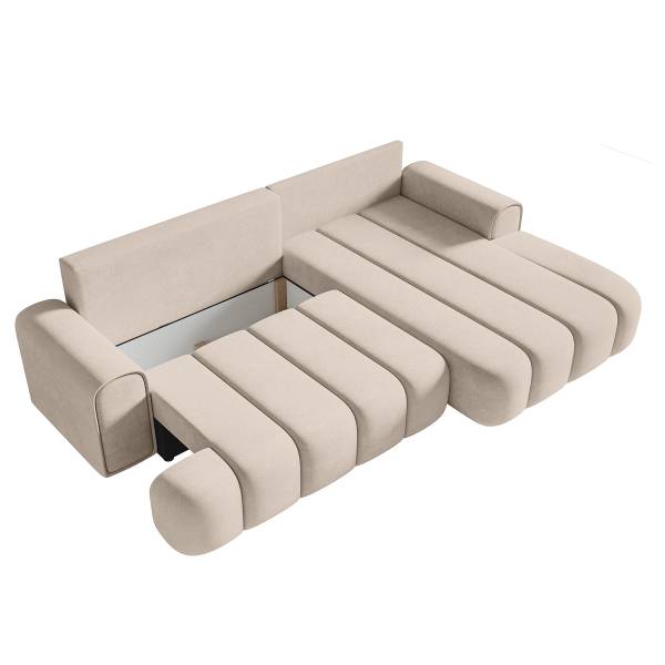 Ecksofa Dandelino mit Schlaffunktion Creme - Longchair davorstehend rechts