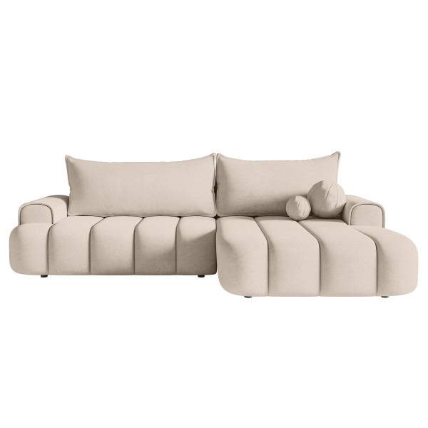 Ecksofa Dandelino mit Schlaffunktion Creme - Longchair davorstehend rechts