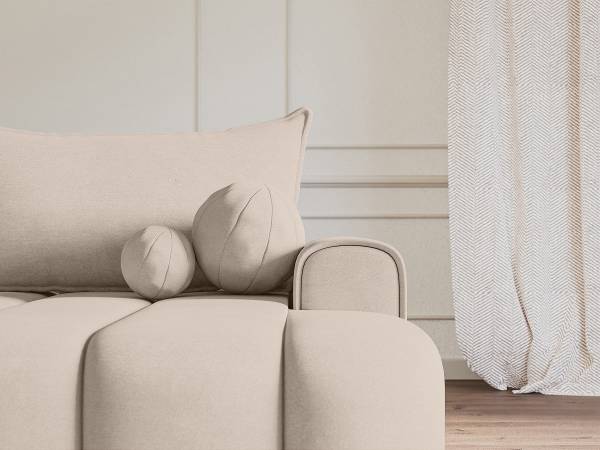 Ecksofa Dandelino mit Schlaffunktion Creme - Longchair davorstehend rechts