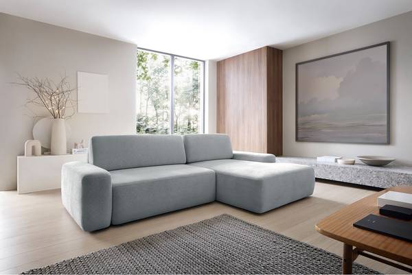 Divano letto angolare Baleo Ciniglia Raica: argenteo - Longchair preimpostata a destra