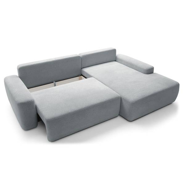 Divano letto angolare Baleo Ciniglia Raica: argenteo - Longchair preimpostata a destra