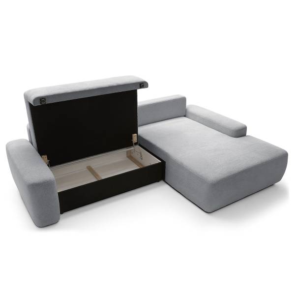 Divano letto angolare Baleo Ciniglia Raica: argenteo - Longchair preimpostata a destra