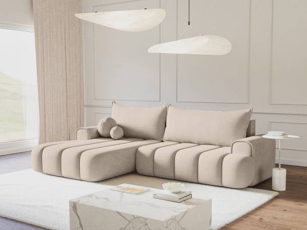 Divano letto angolare Dandelino Bianco crema - Longchair preimpostata a sinistra