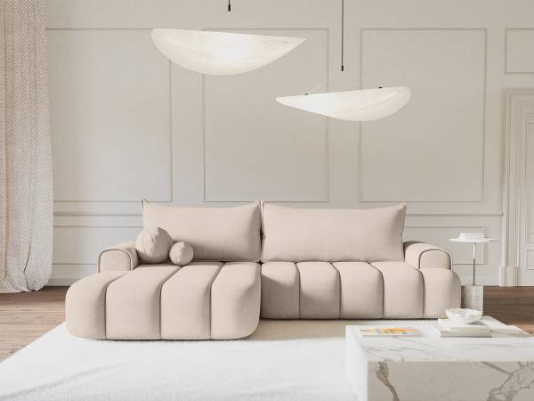 Divano letto angolare Dandelino Bianco crema - Longchair preimpostata a sinistra