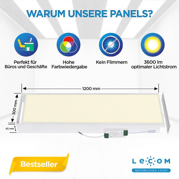 Pannello a LED Lecom 11306 120x30 Vetro fumé / Alluminio - 1 punto luce