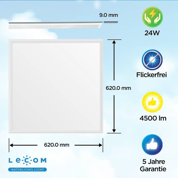 Panneau LED Lecom 13447 62x62 x6 Polypropylène / Aluminium - 1 ampoule